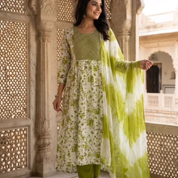 Indrani Lime Blossom Anarkali Suit Set