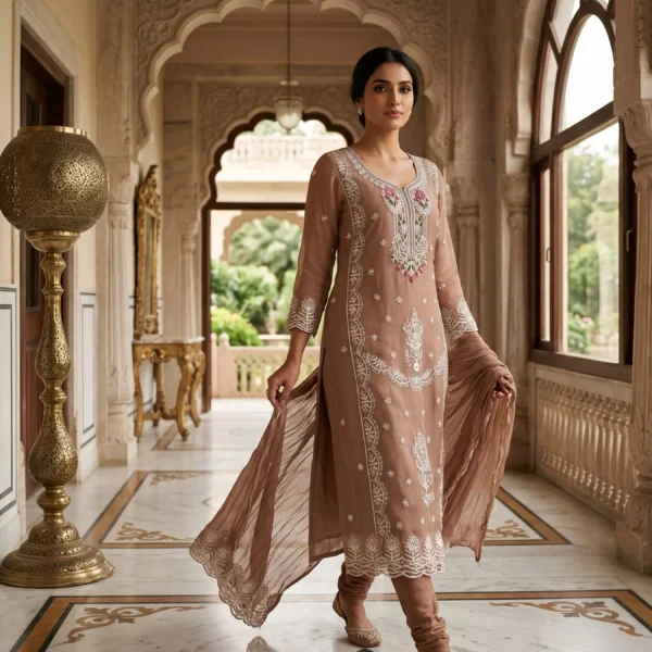 Indrani Rosewood Noor Embroidered Unstiched Suit Set