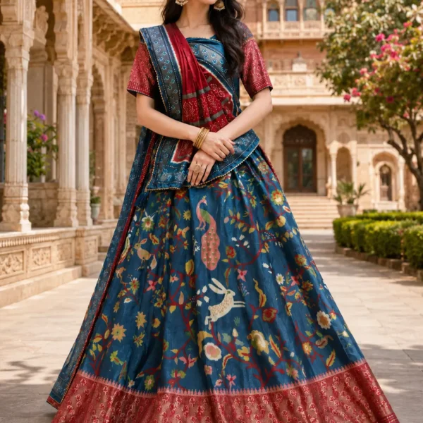 Indraani Midnight Blue Heritage Banarasi Lehenga Set