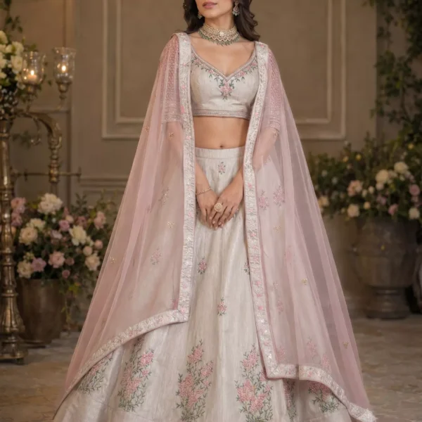 Indraani Ivory Blossom Embroidered Lehenga Set