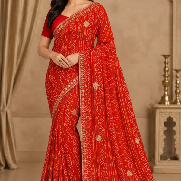 Scarlet Bandhani Heritage Saree