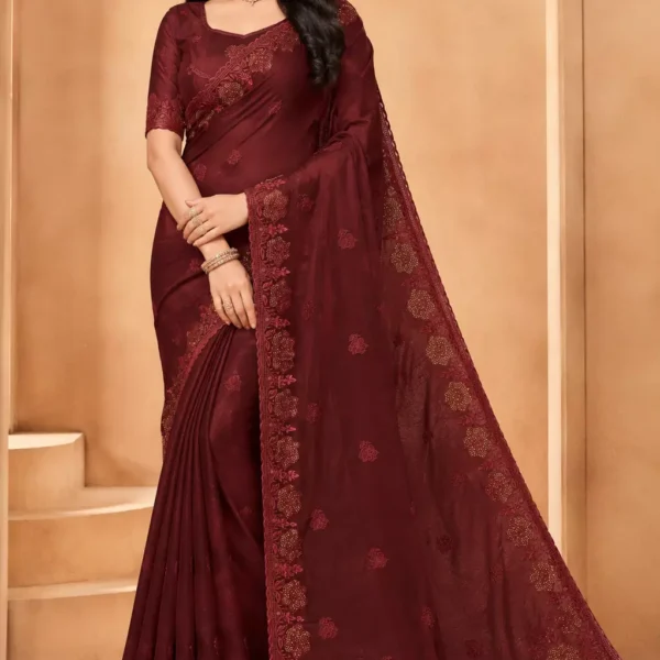 Regal Maroon Embroidered Grace Saree