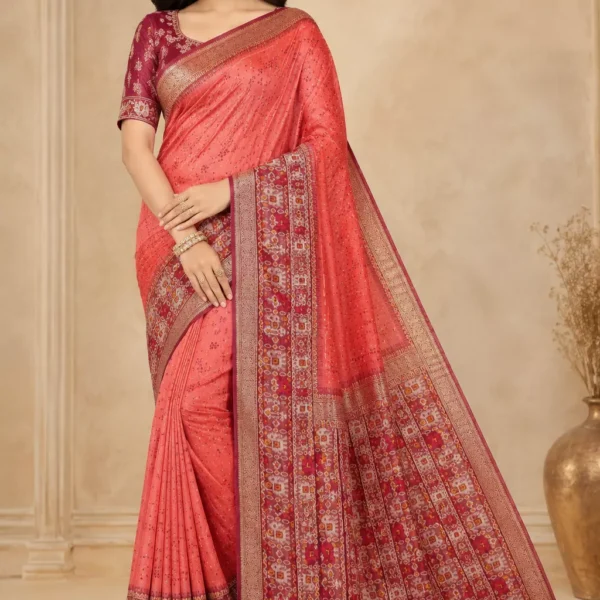 Coral Heritage Woven Saree