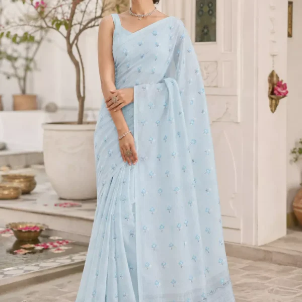 Sky Bloom Embroidered Saree