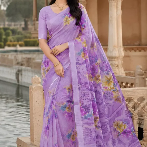 Indrani Lavender Floral Print Soft Silk Saree