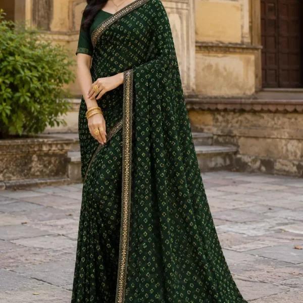 Indrani Emerald Green Bandhani Elegance Saree
