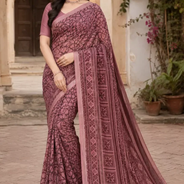 Mauve Mystic Geometric Print Saree