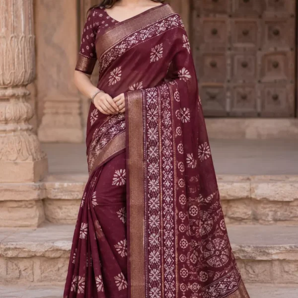 Indrani Rajvanshi Wine Bandhani Saree