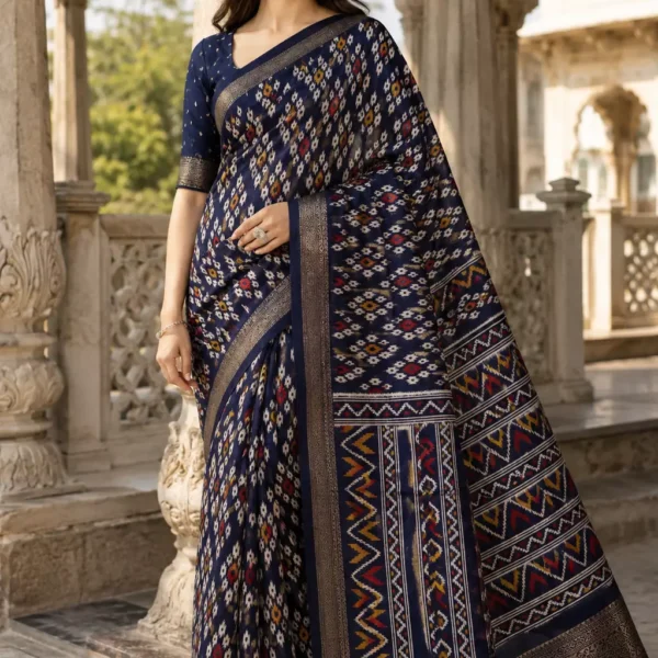 Indrani Royal Navy Ikat Heritage Saree