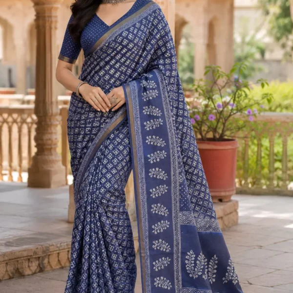 Indrani Royal Indigo Heritage Print Saree