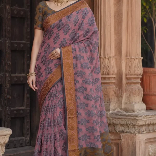 Mauve & Bronze Floral Heritage Saree