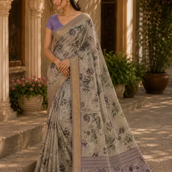 Silver Mist Floral Saree