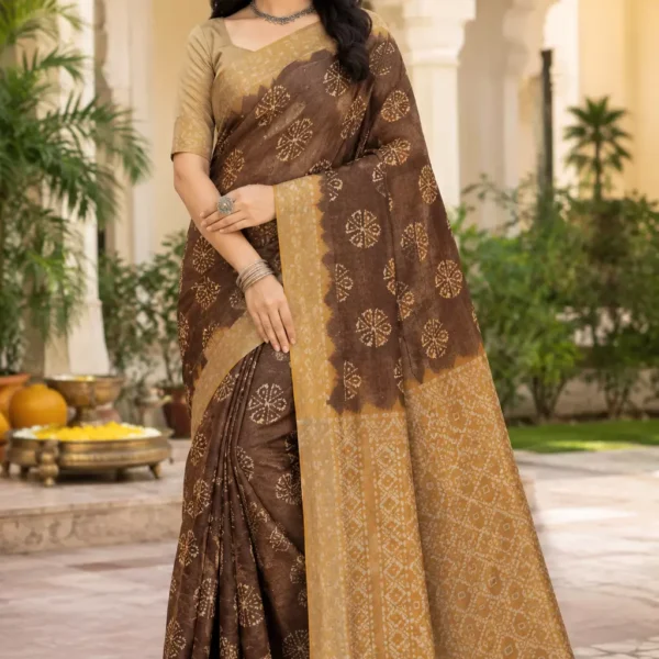 Rich Umber & Golden Mustard Batik Saree