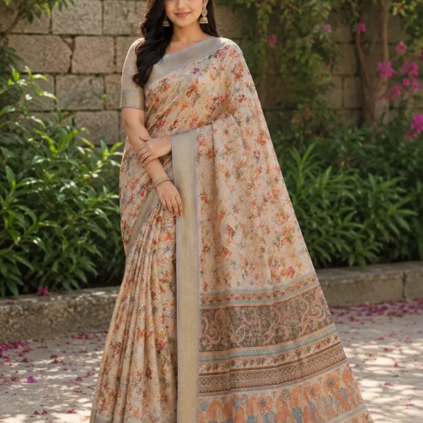 Ivory Blossom Heritage Saree
