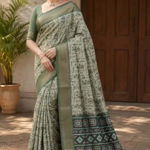 Sage Heritage Printed Saree