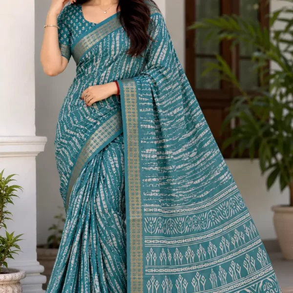 Teal Heritage Batik Print Saree
