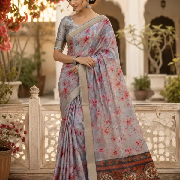 Silver Blossom Heritage Saree