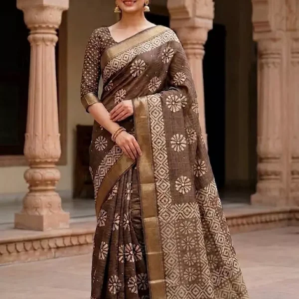 Mocha Heritage Block Print Saree